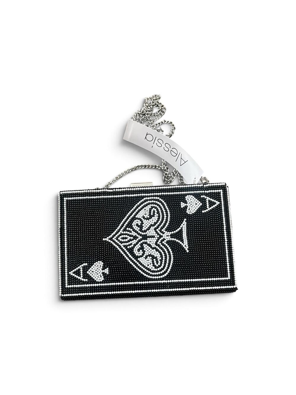 Beaded Alessia Bianchi Ace of Spades Clutch Purse Black White
